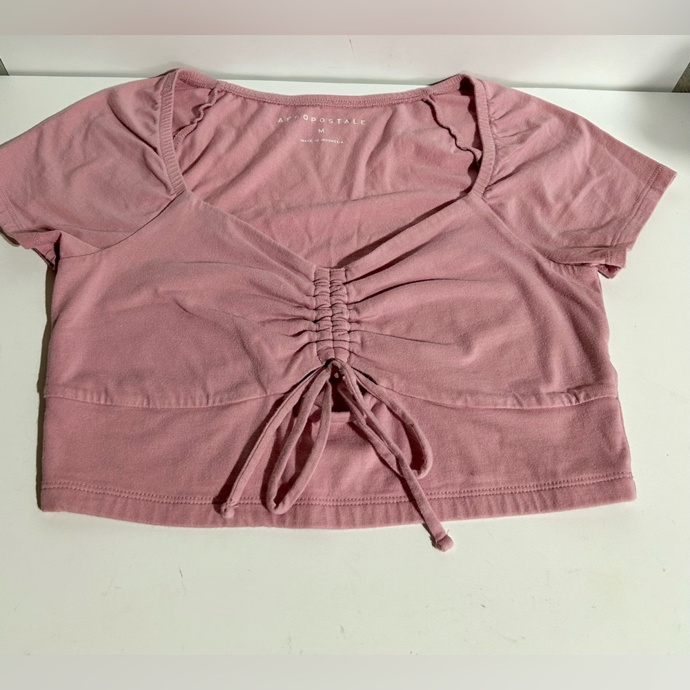 Aeropostale Crop Top Pink Mauve Womens M Medium String Tie Ruched Front Baby Tee
